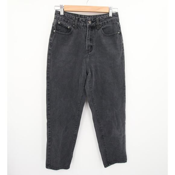 Lazy Oaf Jeans Black Dark Wash Denim Acid Wash High Rise Mom Straight Leg 26 - Picture 1 of 11